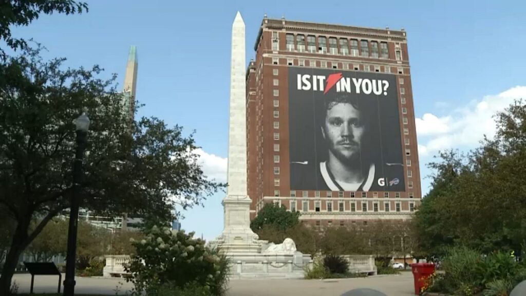 Josh Allen's Gatorade billboard in downtown Buffalo