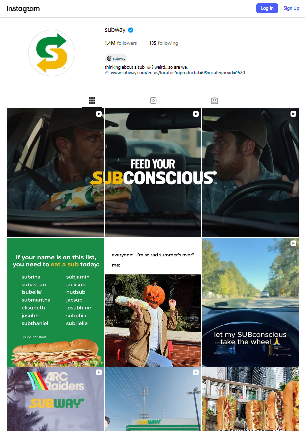 Subway Instagram