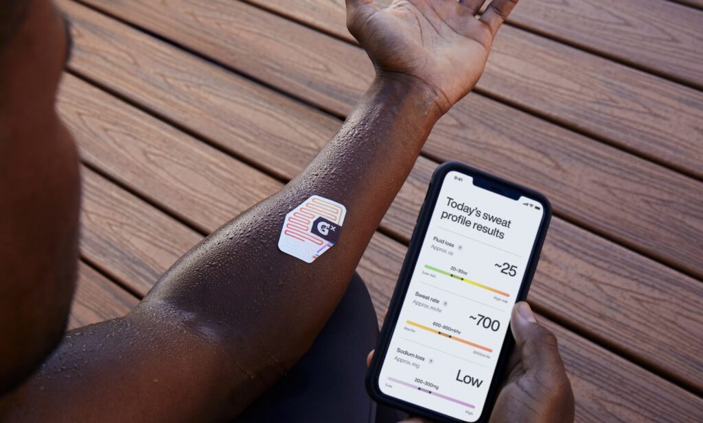 The Gatorade Gx Sweat Patch wearable device and companion smartphone app for personalized hydration analysis