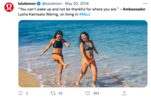 Influencers Marketing on Lululemon Twitter Account