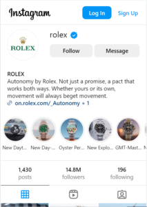 Rolex Instagram page boasts of over 15 million followers