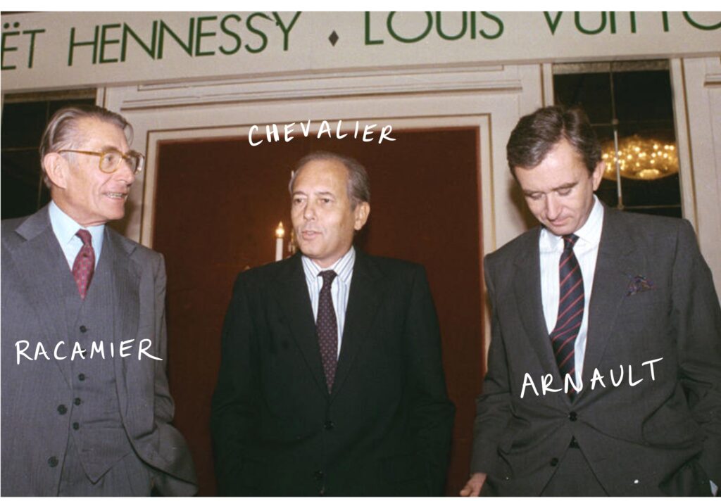 Arnault, Alain Chevalier, CEO of Moët Hennessy, and Henry Racamier, president of Louis Vuitton, created LVMH