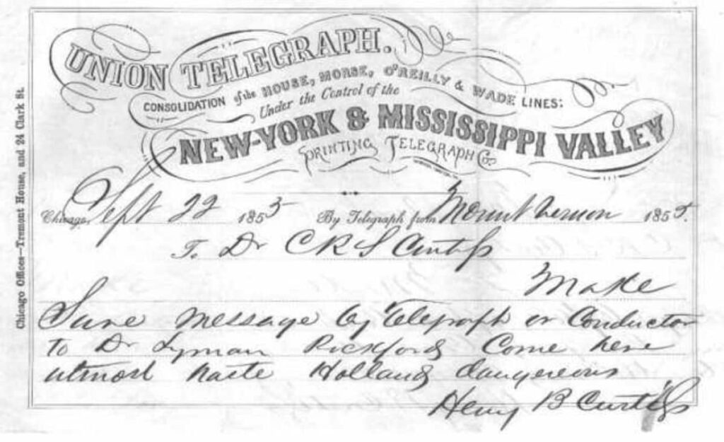 New York and Early Telegram from Mississippi Valley Printing Telegraph Company