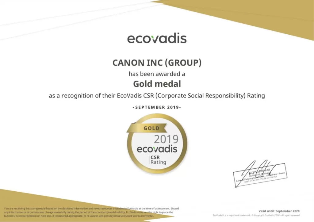 Canon EcoVadis Gold rating