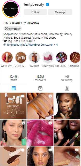 Fenty Beauty Instagram Page