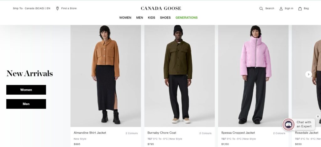 Canada Goose website