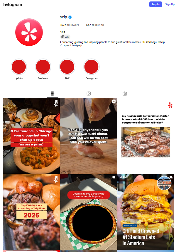 Yelp Instagram Profile