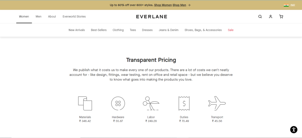 Everlane's committed to transparent pricing