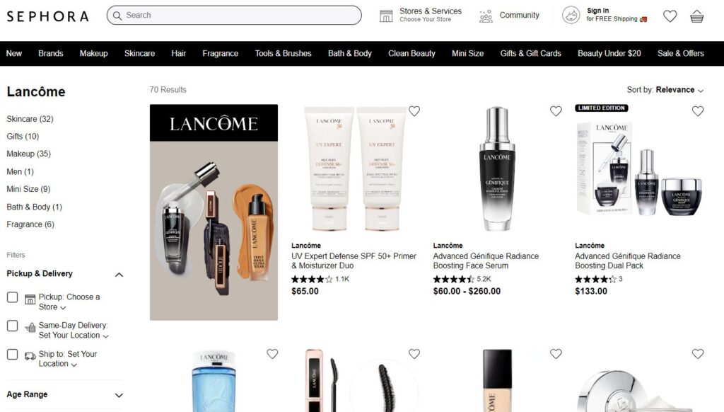 Lancome store at Sephora