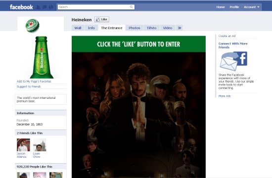 Heineken's website had a sepcific feature for The Entrance campaign