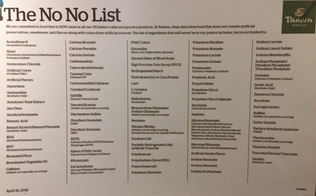 No No List by Panera Bread | Panera Bread Marketing