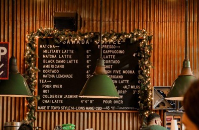 Menu at Coffee Shop