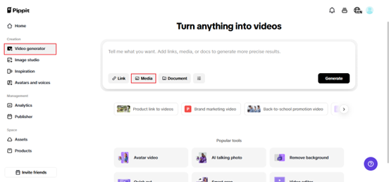 Video Generator page