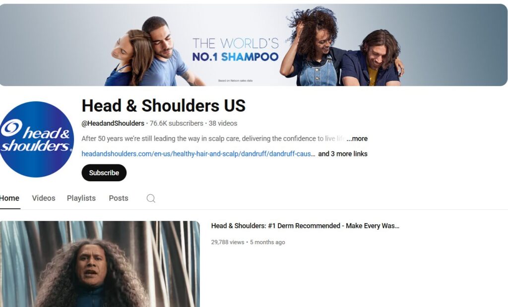 head & Shoulders Youtube Page