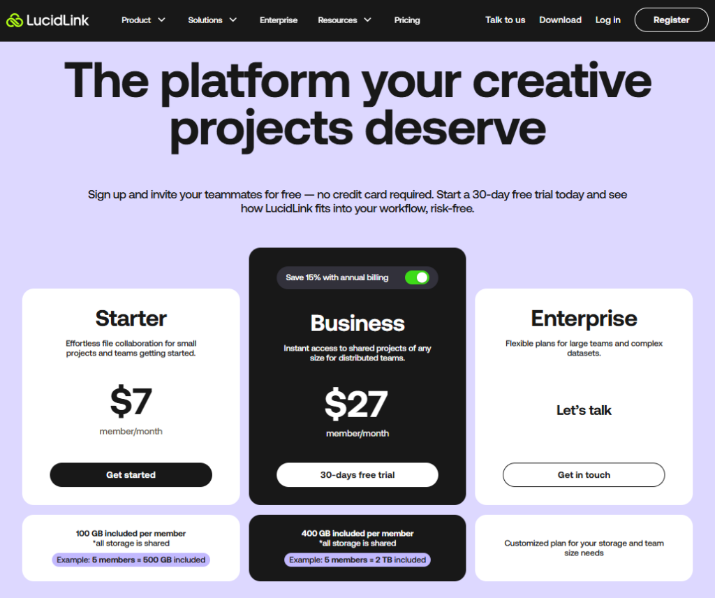 LucidLink's Pricing Tiers
