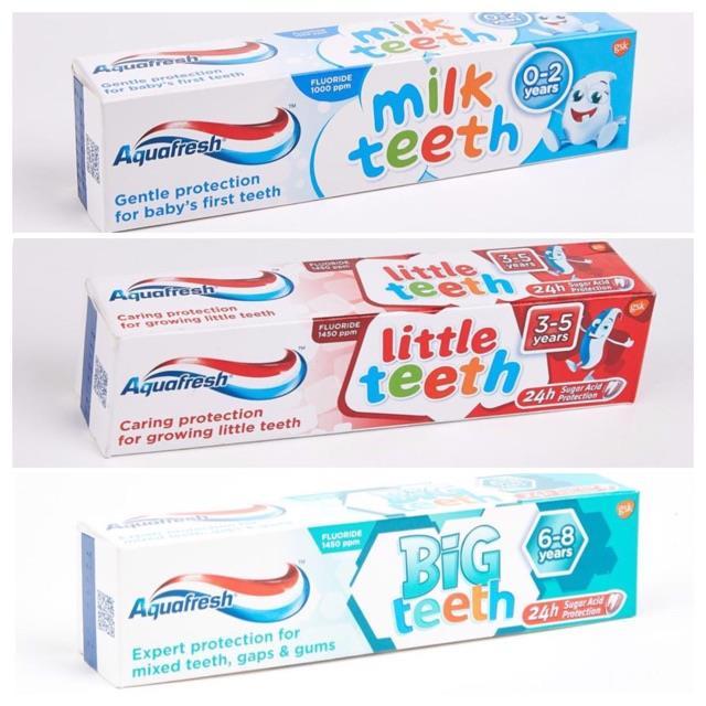 Milk Teeth, Little Teeth, and Big Teeth toothpastes
