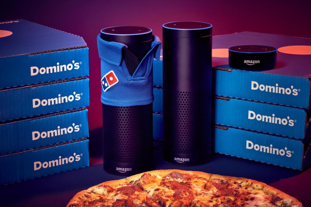 Domino’s developed an Alexa skill so people can order pizza hands-free, mimicking the one-click convenience model.