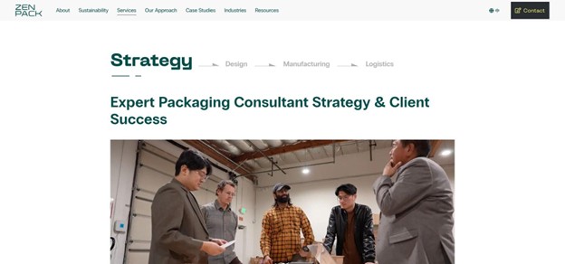 Zenpack packaging strategy consulting page screenshot