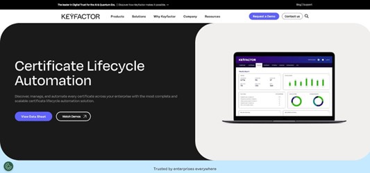 Keyfactor certificate lifecycle automation platform screenshot for fintech compliance