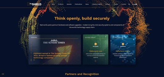 PQShield post-quantum cryptography hardware and IP homepage screenshot