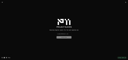 Project Eleven post-quantum blockchain security platform homepage screenshot