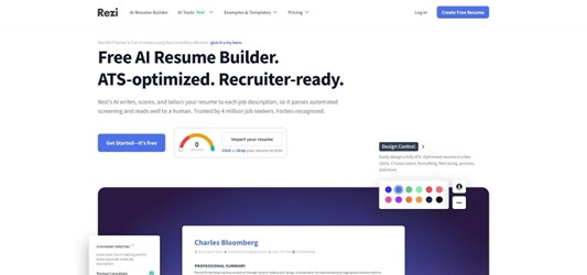 Rezi ATS Match Score and Resume Builder Interface Screenshot