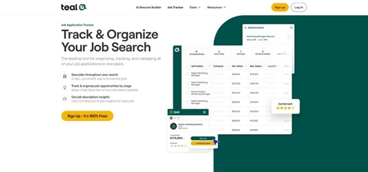 Teal Job Tracker and Resume Keyword Matching Dashboard Screenshot