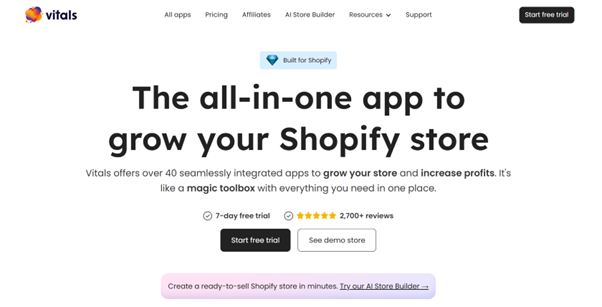 Vitals, product review app for shopify