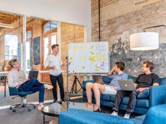 A marketing team planning a campaign in an office