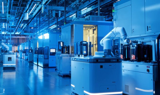 Semiconductor fabrication plant representing chip manufacturing