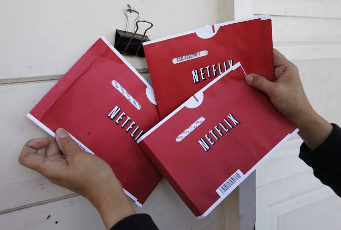 Archival photo of an early Netflix DVD mailer envelope