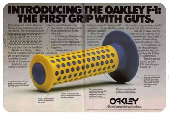 Archival photo of an early Oakley motocross grip