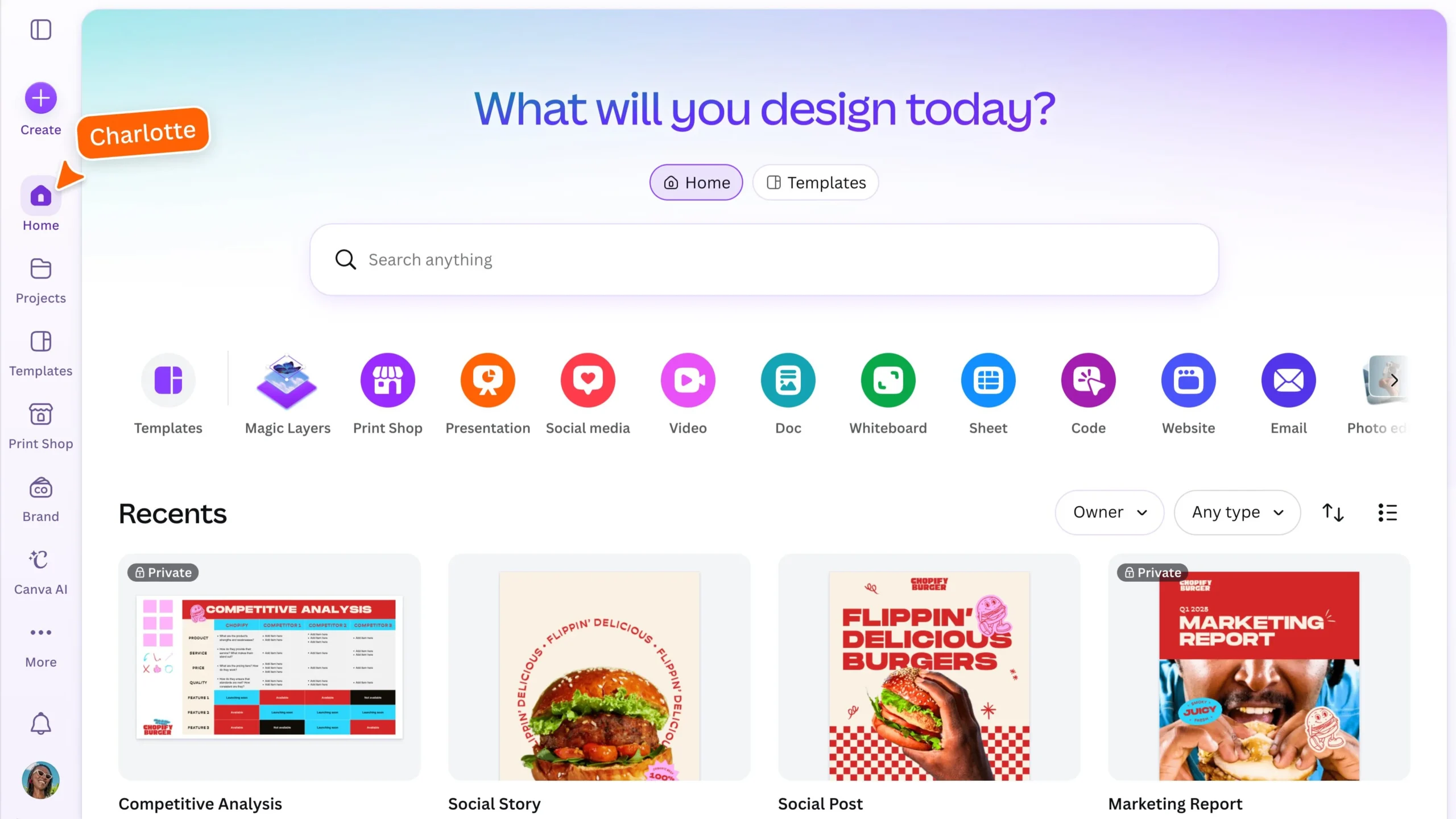 Canva editor and template library interface