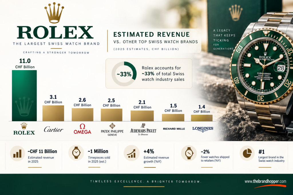 Estimated Rolex revenue vs. Swiss watch competitors