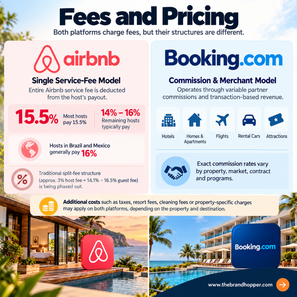 Airbnb vs Booking.com fee comparison chart