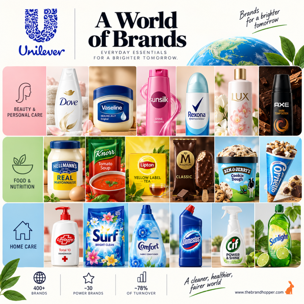 Unilever's Power Brands including Dove, Vaseline, and Hellmann's