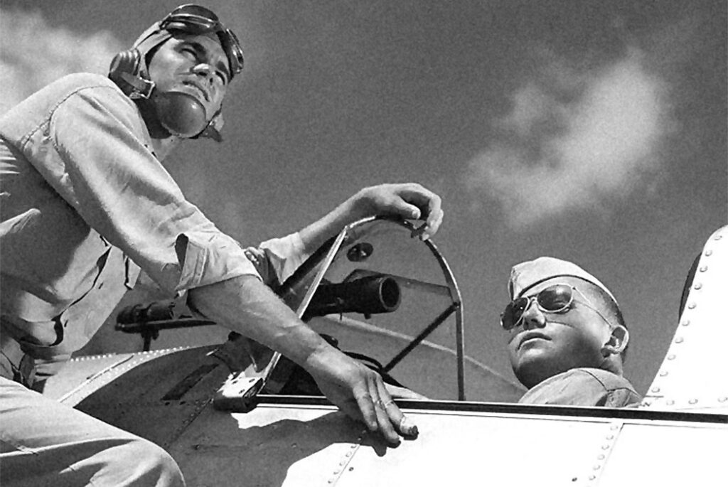 Military pilot wearing early Ray-Ban aviators