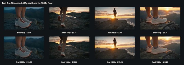 Test 6: the 1080p final reproduced the 480p draft shot for shot.