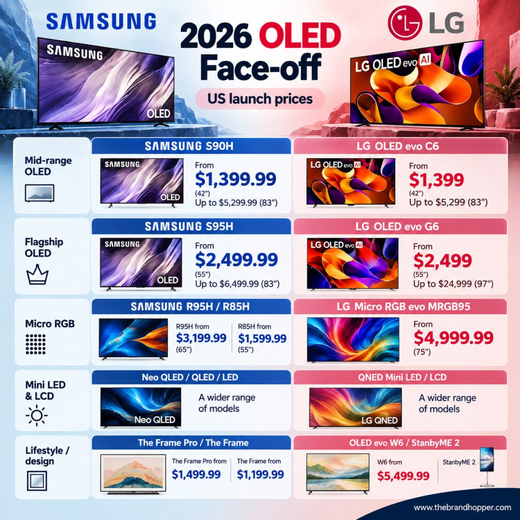 LG C6 vs Samsung S90H and LG G6 vs Samsung S95H price comparison