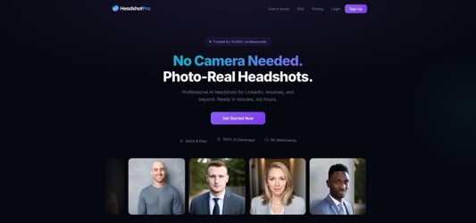 HeadshotPro AI professional headshots homepage screenshot