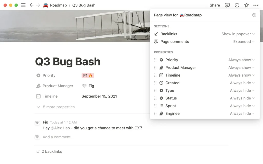 Screenshot of a Notion workspace showing a database