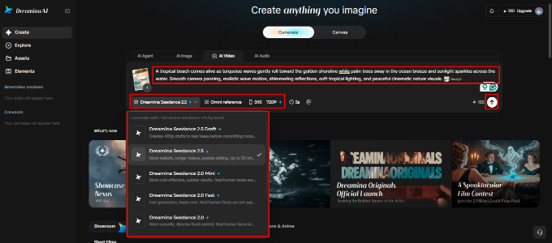 Select your model, settings, and generate